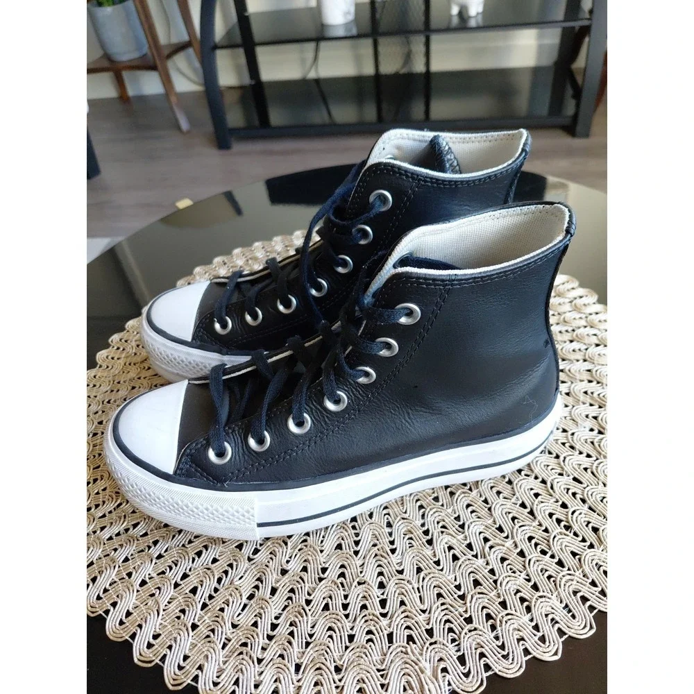 CONVERSE‎ Chuck Taylor  All Star Platform Leather J Black (A02485C) Sz 5